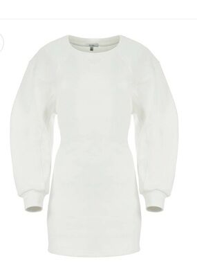 Ecru Mini Sweatshirt Dress with Puff Sleeves